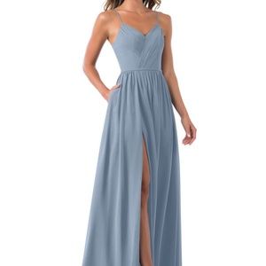 Dusty blue bridesmaid dress, Azazie Cora